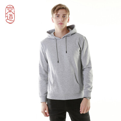 

JZAO mens sweater 2018 autumn&winter new hooded head basic sweater light gray gray