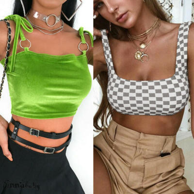 

Fashion Women Plaid Tank Top Bralette Bustier Crop Top Bra Vest Slim Camisole