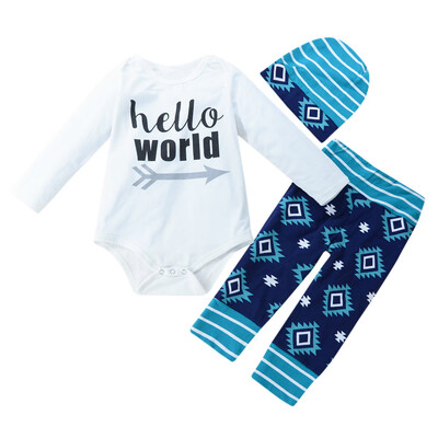 

Toddler Baby Boys Long Sleeve Letter Romper TopsPants Cap Outfits Set Clothes