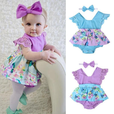 

2017 Summer Baby Girl Clothes Sleeveless Romper Dressheadband 2Pcs Outfits Sunsuit