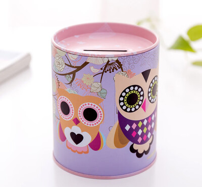 

Retro owl cylinder storage tank creative tinplate cash box