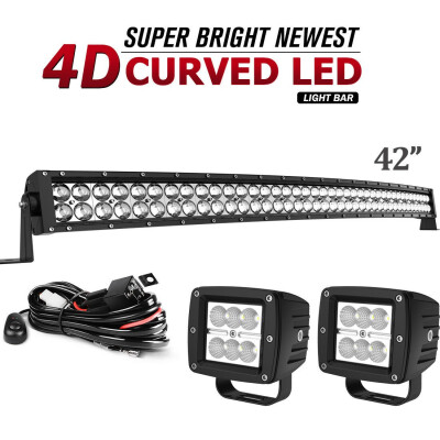 

42Inch Curved LED Light Bar Combo 4" Pods Driving Offroad For Ford 4X4 ATV SUV