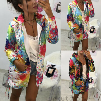 

Women Leather Jacket Coats Zip Up Multicolor Hoodie Casual Top Coat Outwear