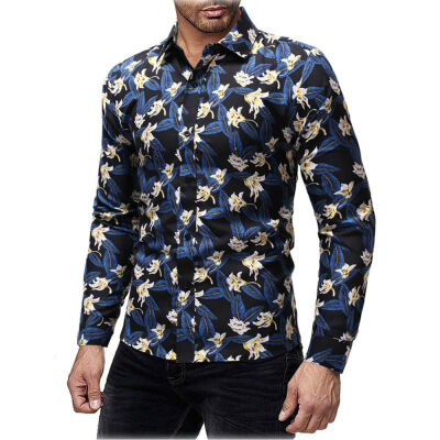 

SUNSIOM Men Flower Floral Print Shirt Blouse Slim Fit Fashion Casual Long Sleeve Shirt