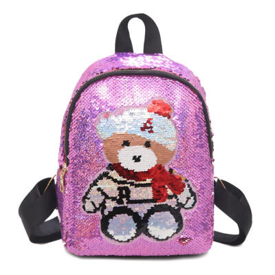 

Cute Sequins Bear Pattern Travel Backpacks Women Glitter Small School Bags
