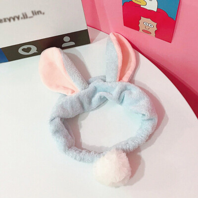 

Women Cute Rabbit Ears Headbands Sweet Lovely Headband With Rabbit Tail Plush Ball Stereoscopic Plush Wash Hairband Scrunchie