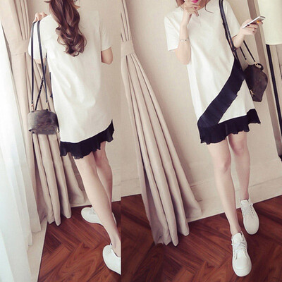 

Summer Contrast Color Flounce Length Slim T-shirt High Quality