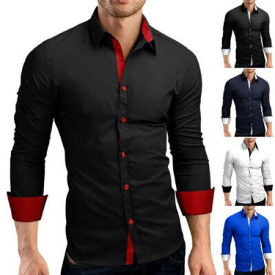 

Mens Luxury Shirt Slim Business Formal Fit Dress Shirts Casual Long Sleeve Tops