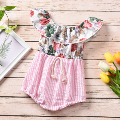 

Newborn Infant Baby Boy Girl Floral Striped Ruffle Romper Bodysuit Clothes