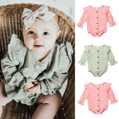 

US Newborn Infant Baby Girl Clothes Ruffle Romper Jumpsuit Solid Outfit Autumn