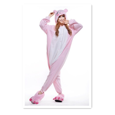 

Cartoon Pajamas Cosplay Womens Mens Winter Unisex Flannel Powder Pig Pajamas Adult Animal Pajamas