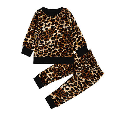 

Newborn Boys Girls 2pcs Long Sleeve Leopard Sweatershirt T Shirt Pants Set