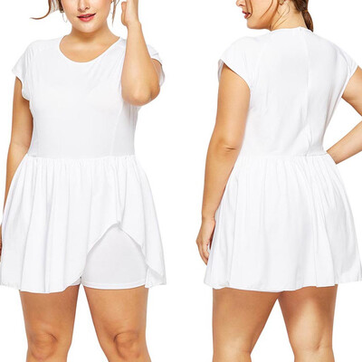 

Starmoon Women Plus Size Casual O-neck Short Sleeve Sling Waist Skirt Mini Jumpsuit