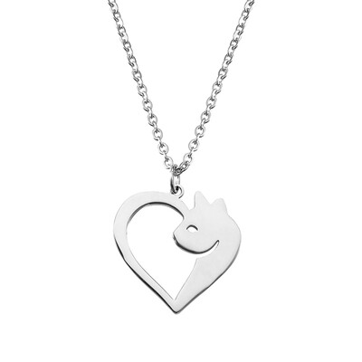 

Fashion Silver Necklace Simple Cat Heart Shaped Pendant Chain Necklace Love Gift Jewelry