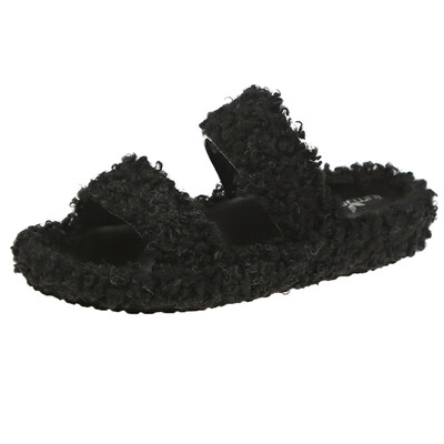 

New Early Autumn 2019 sweet net red cross flat bottom towing womens fashion thick base outside the wool slipper