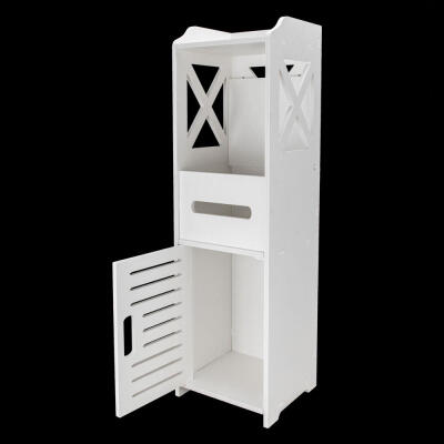 

Bathroom Floor Cabinet Freestanding Single Door 2-Tier Storage Organizer White