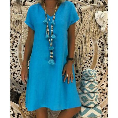 

Womens Summer Short Sleeve Long T-Shirt Ladies Casual Dress Plus Size S-3XL