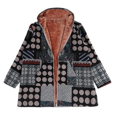 

Winter Women Hooded Jackets Long Sleeve Vintage Thicken Coats Plus Size