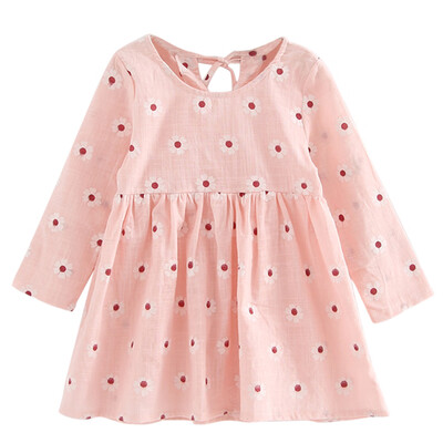 

Kids Girls Long Sleeve Flower Print Dress Soft Cotton Princess Dress
