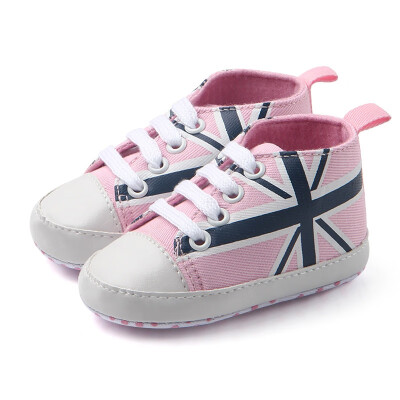 

Fashion Spring And Autumn Rice Flag Lace Canvas Shoes Toddler Rope Soled Shoes Union Jack Pattern Baby Shoes