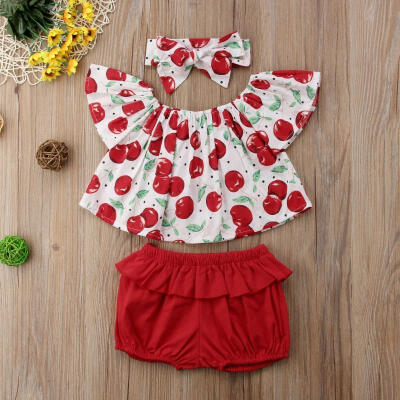 

Hot new Summer Infant Baby Kids Girls Cherry Print Outfits T-Shirt TopsShorts Pants 3pcs Set