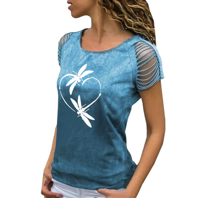 

Starmoon Womens Sexy O-Neck Printing Cut Out Crop Short Sleeve T-Shirt Tops