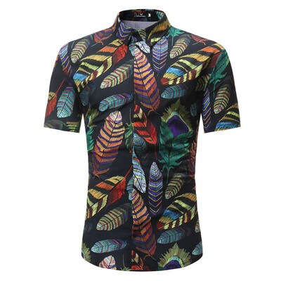 

Summer New Men\s Casual Short-Sleeved Leaf Shirts