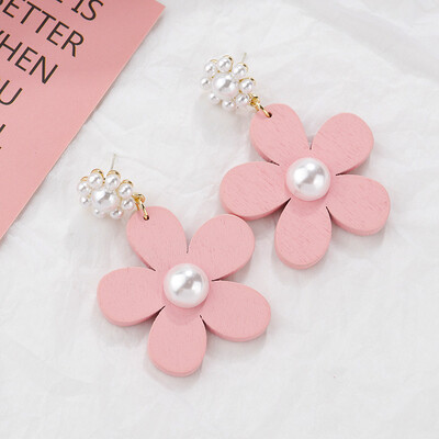 

Flashbuy Boho Style Flower Wood Statement Earrings Pearl Cute Earrings for Women Fashion Geometric Pendientes Girls Jewelry
