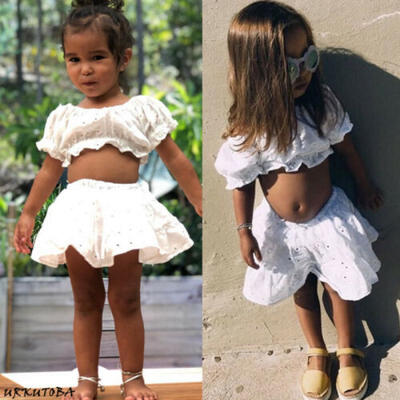 

Toddler Kids Baby Girls Summer Outfits Clothes Crop TopsSkirt Dress 2PCS Set