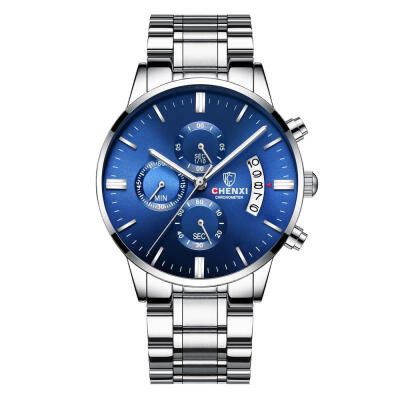 

Multi-Functional Mens Quartz Wristwatch Watch With 3 Sub-dials Steel Strap