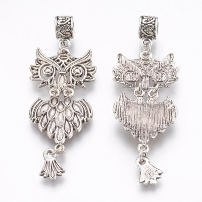 

Tibetan Style Alloy European Dangle Beads Large Hole Pendants Owl Antique Silver 83mm Hole 55mm Pendant 67x27x4mm