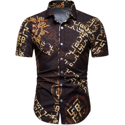 

Mens Summer Casual Floral Plaid Short Sleeve Lapel Shirts T-Shirt Tops blouse