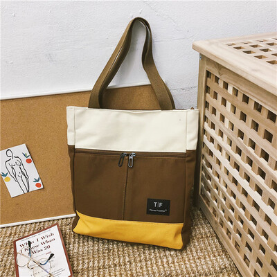 

Ins super fire bag female 2019 new wave Korean version of the student canvas bag female shoulder bag hit color portable shopping bag