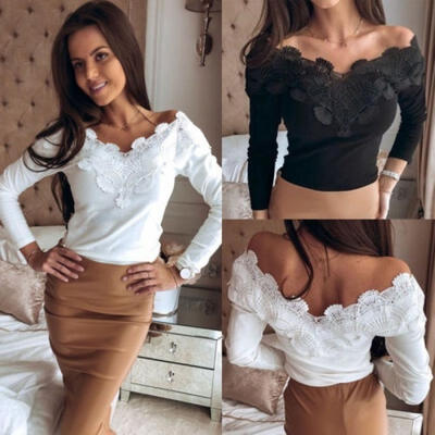 

Women´s Casual Tops Off Shoulder Lace Slim Fit Long Sleeve Blouse Shirt