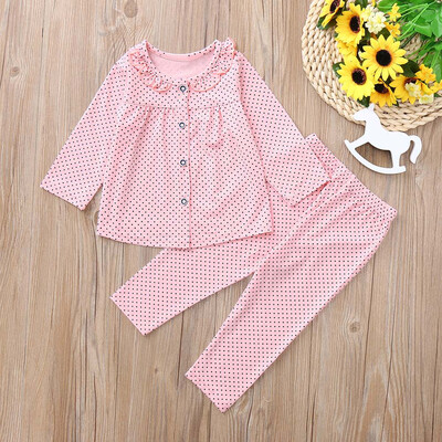 

Toddler Baby Girl Long Sleeves Polka Dot Top Pants Pajamas Outfit Clothes Sets