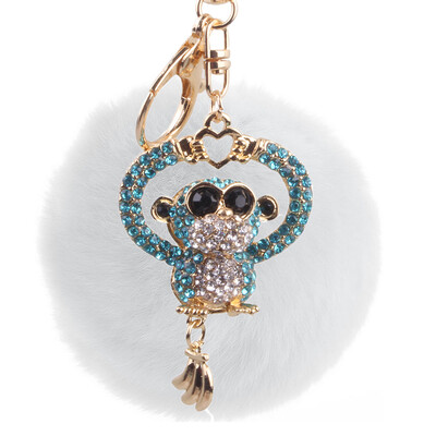 

Hair Ball Keychain Creative Diamond Love Heart Monkey Rex Rabbit Hair Ball Female Bag Pendant Pendant
