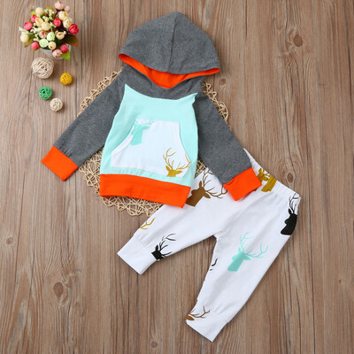 

2Pcs Newborn Infant Baby Boy Girl Deer Hoodie TopsPants Outfits Clothes Set