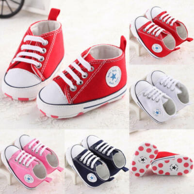 

Newborn Baby Boy Girl Pram Shoes Toddler Pre Walker White Sneakers Trainer 0-18M