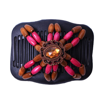 

〖Follure〗Women Magic Acrylic Vintage Hair Comb Double Clips Wooden Hair Slide