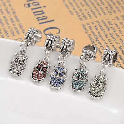 

Owl Alloy Rhinestone European Dangle Beads Large Hole Pendants Mixed Color 26mm Hole 45mm