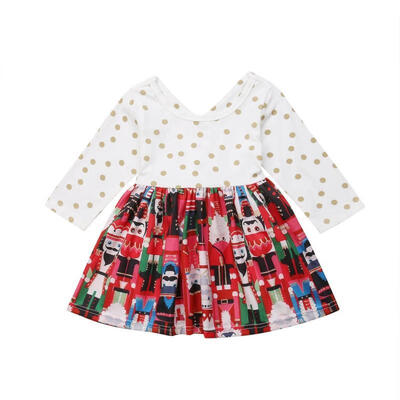 

Christmas Toddler Kids Baby Girls Princess Dot Long Sleeve Dress Clothes