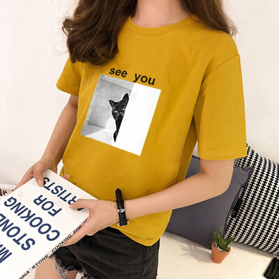 

Harajuku Summer Womens Oversize Cartoon Printed Letter Short-Sleeved T-shirt Shirt Round Neck Casual Loose T shirt Female