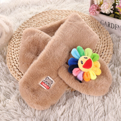 

Korean version of autumn&winter new warm childrens plush scarf autumn&winter warm cross collar colorful flowers childrens bib