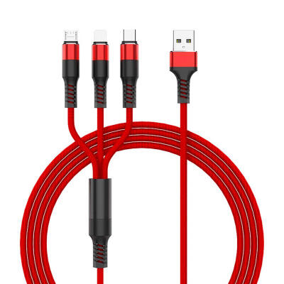 

Lightning Micro USB Type C 3-in-1 Data Cable Nylon Braided Tangle-Free Charging Cable For IPhone Samsung Galaxy LG HTC