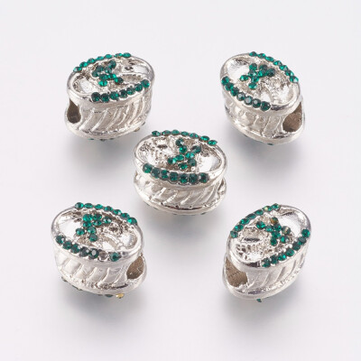 

Alloy European Beads Large Hole Beads with Rhinestone Oval with Coconut Tree Platinum 13135x95x9510mm Hole 4mm