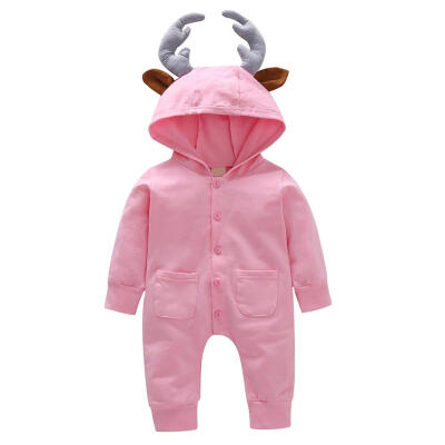 

Autumn Cartoon Antler Cotton Baby Rompers Boys Girls Buttons Jumpsuit