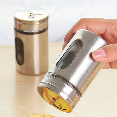 

Stainless Steel Seasoning Jars Salt Spice Shaker Pepper Sugar Can With Adjustable Rotating Cover Visual Window