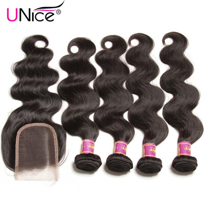 

UNice Malaysian Virgin Hair Body Wave 100 Human Hair Bundles with Closure
