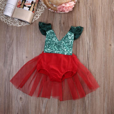 

Newborn Baby Girls Tulle Sequins Romper Bodysuit Jumpsuit Backless Party Wedding Sunsuit Outfits Clothes