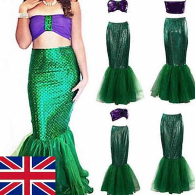 

Girls Adult Womens Beauty Mermaids Tail Full SkirtCrop Cosplay Fancy Dress
